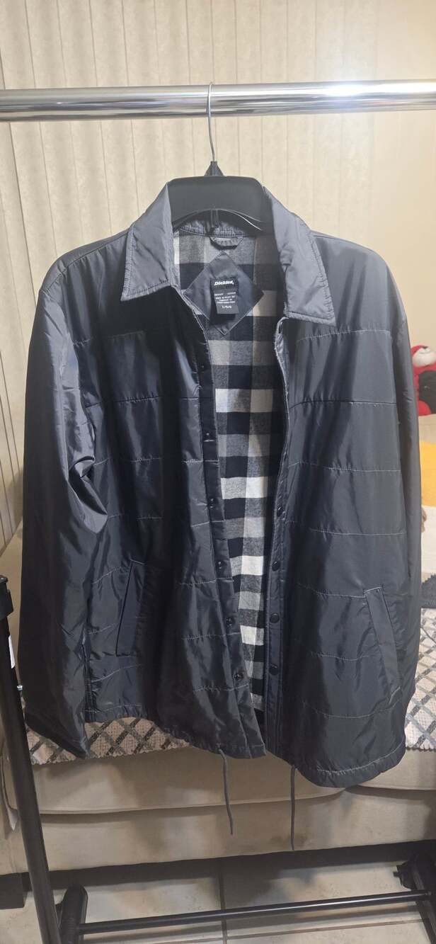 Dickies Quilted Jacket Size L Gray Plaid Lined